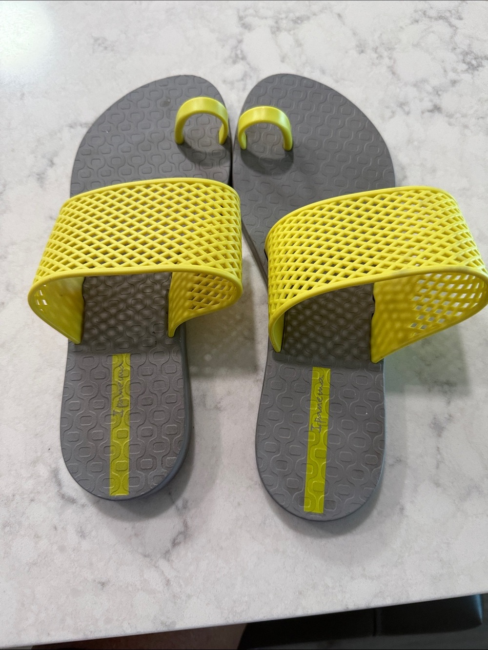 Ipanema (Brazil) Women’s Gray and Yellow Slide Sandals with Toe Loop